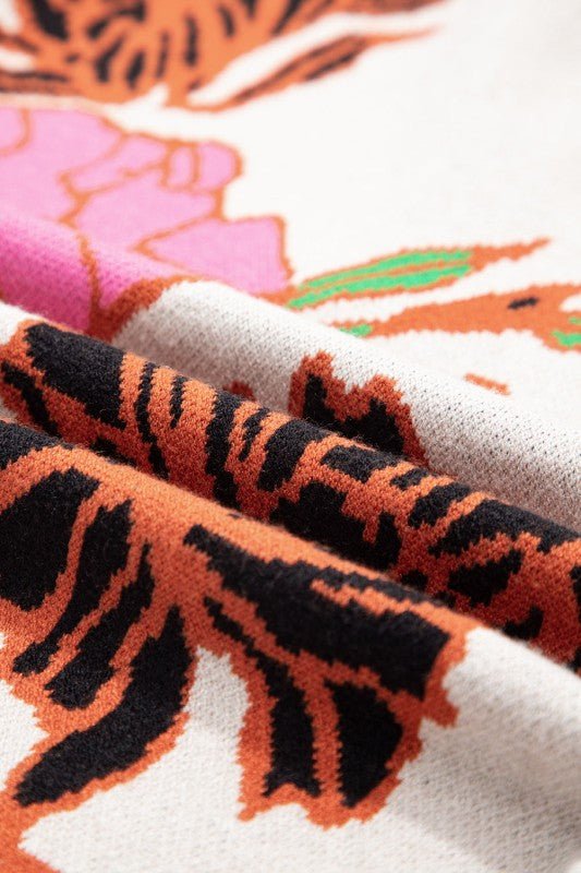 Floral Knit Quarter - Zip Long Sleeve Sweater - Blu Lotus Boutique