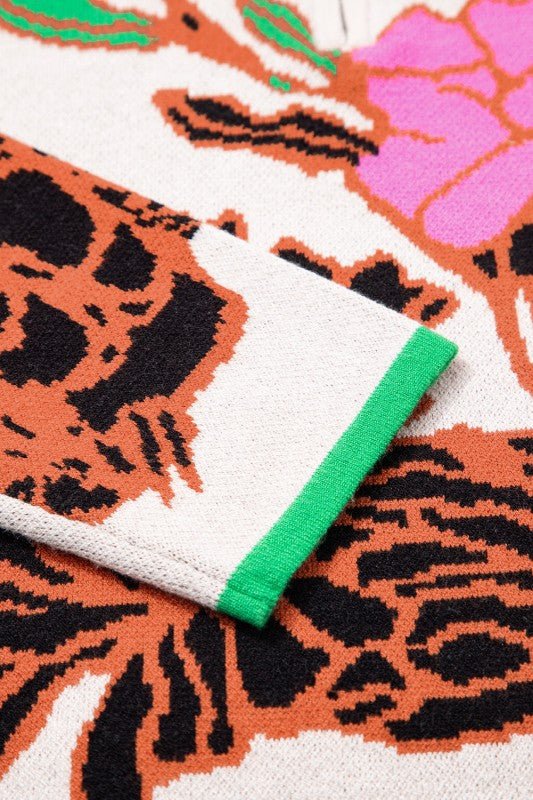 Floral Knit Quarter - Zip Long Sleeve Sweater - Blu Lotus Boutique