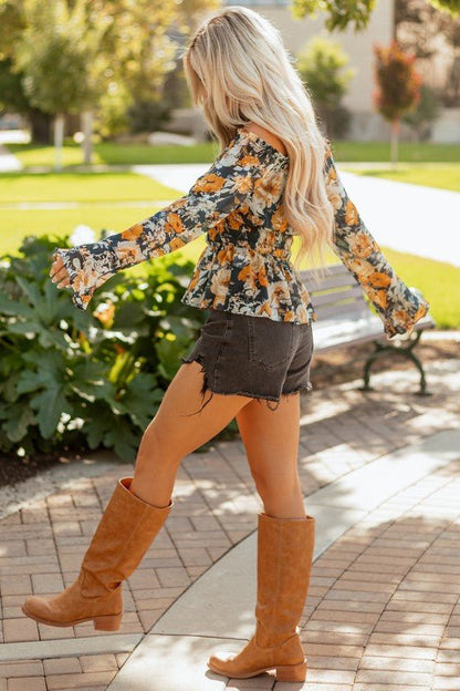 Floral Off Shoulder Bell Sleeve Peplum Top - Blu Lotus Boutique
