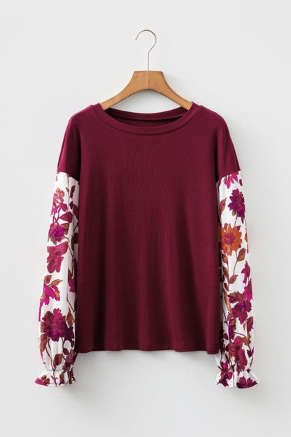 Floral Patchwork Long Sleeve Top - Blu Lotus Boutique
