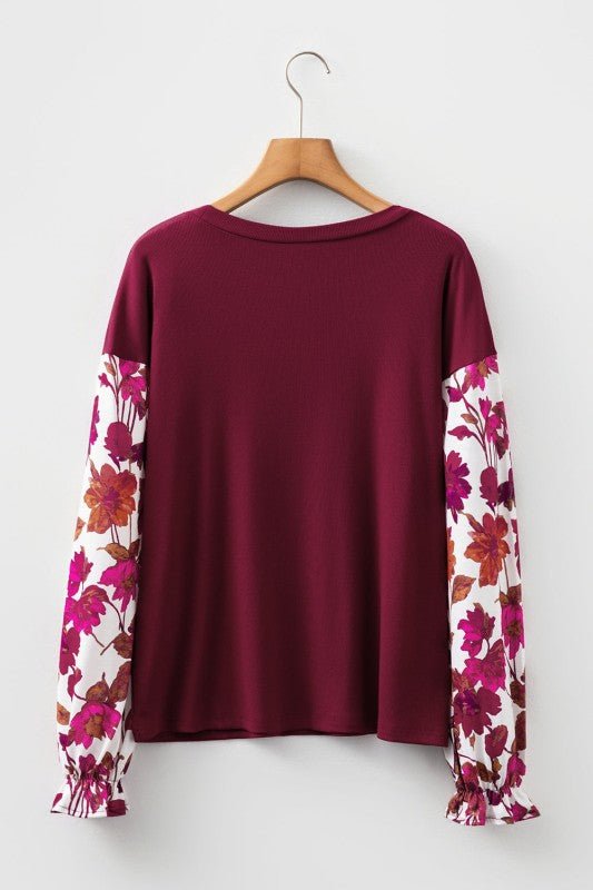 Floral Patchwork Long Sleeve Top - Blu Lotus Boutique