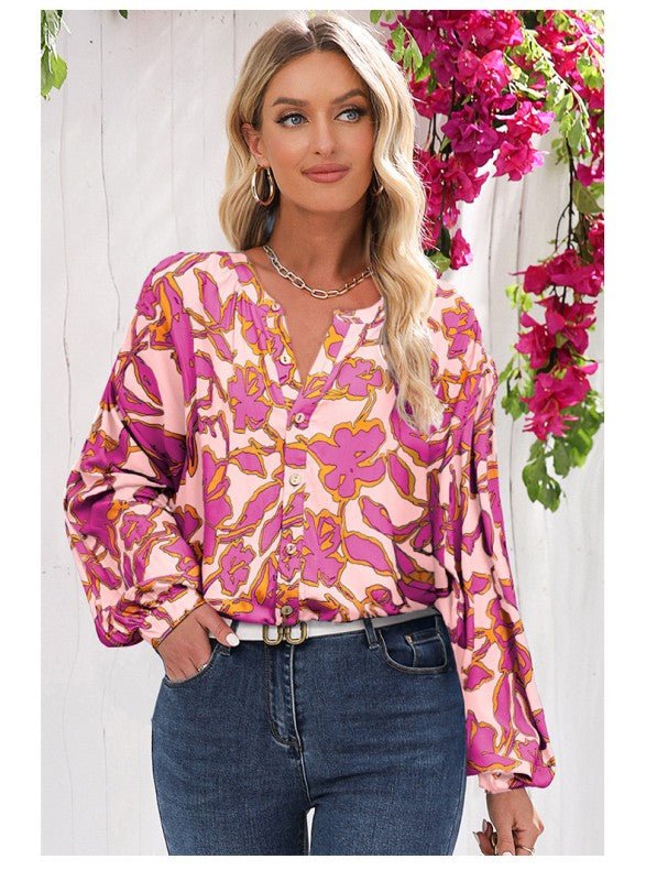 Floral Print Batwing Sleeve Buttoned Fit Shirt - Blu Lotus Boutique