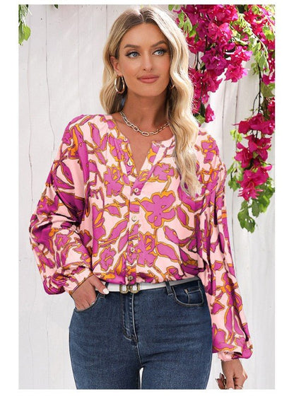 Floral Print Batwing Sleeve Buttoned Fit Shirt - Blu Lotus Boutique