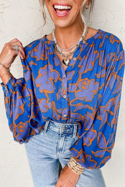 Floral Print Batwing Sleeve Buttoned Fit Shirt - Blu Lotus Boutique