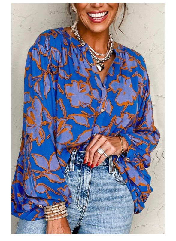 Floral Print Batwing Sleeve Buttoned Fit Shirt - Blu Lotus Boutique