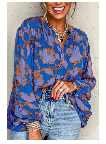 Floral Print Batwing Sleeve Buttoned Fit Shirt - Blu Lotus Boutique