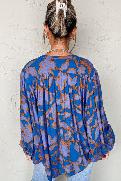 Floral Print Batwing Sleeve Buttoned Fit Shirt - Blu Lotus Boutique