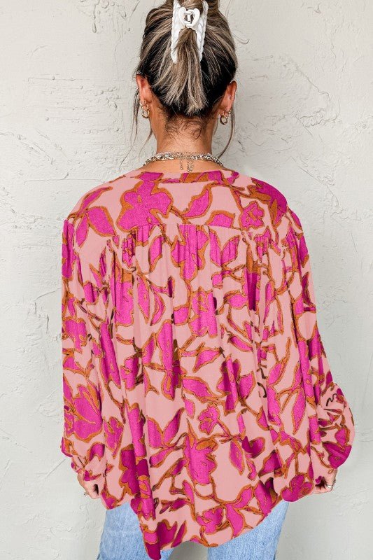 Floral Print Batwing Sleeve Buttoned Fit Shirt - Blu Lotus Boutique