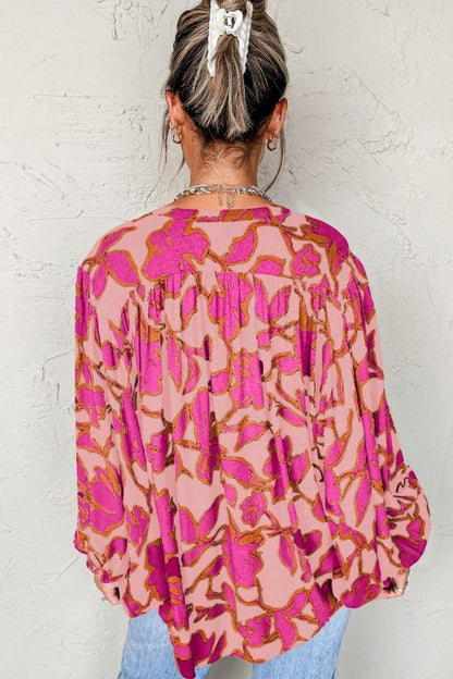 Floral Print Batwing Sleeve Buttoned Fit Shirt - Blu Lotus Boutique