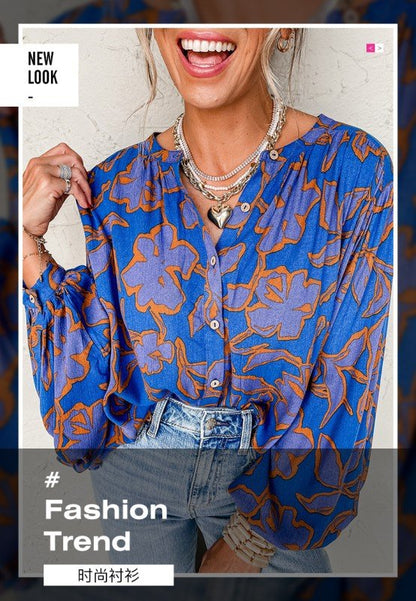 Floral Print Batwing Sleeve Buttoned Fit Shirt - Blu Lotus Boutique