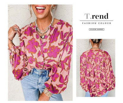 Floral Print Batwing Sleeve Buttoned Fit Shirt - Blu Lotus Boutique