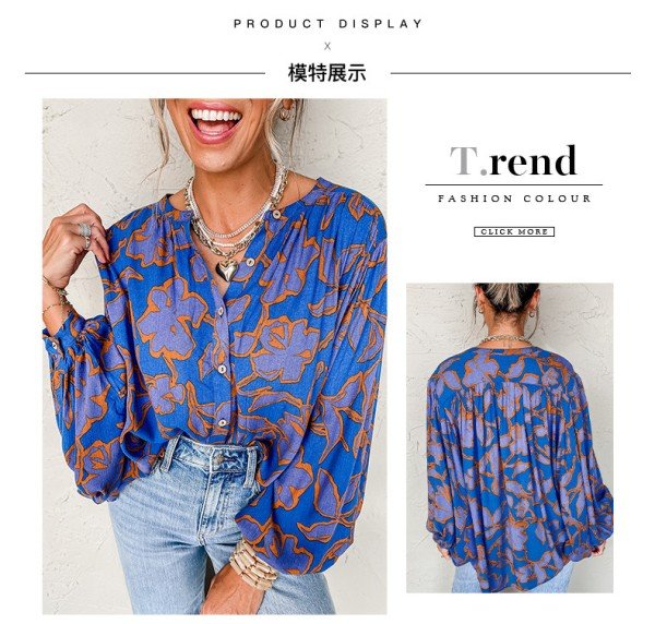 Floral Print Batwing Sleeve Buttoned Fit Shirt - Blu Lotus Boutique