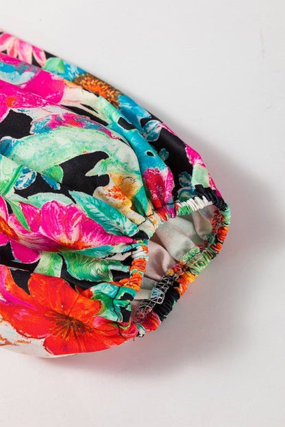 Floral Print Bubble Sleeve V Neck Ruffled Blouse - Blu Lotus Boutique