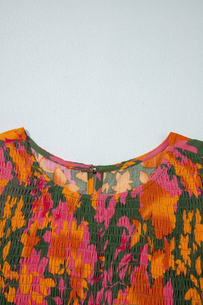 Floral Puff Sleeve Smocked Ruffle Maxi Dress - Blu Lotus Boutique