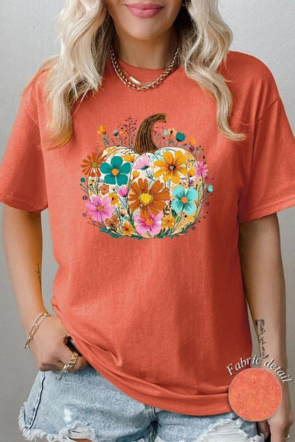 Floral Pumpkin Graphic Heavy Cotton Tee - Blu Lotus Boutique