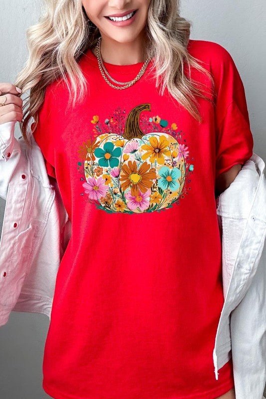 Floral Pumpkin Graphic Heavy Cotton Tee - Blu Lotus Boutique