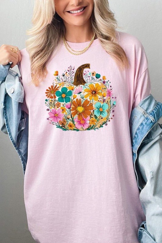 Floral Pumpkin Graphic Heavy Cotton Tee - Blu Lotus Boutique