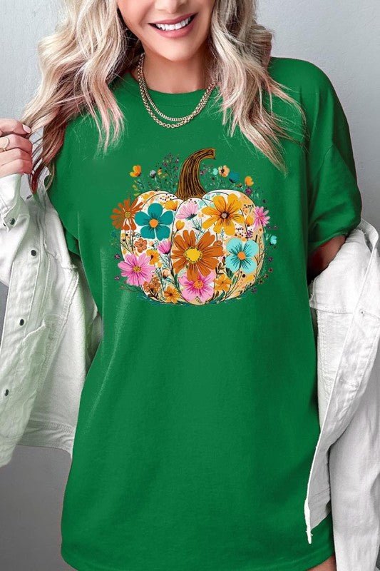 Floral Pumpkin Graphic Heavy Cotton Tee - Blu Lotus Boutique