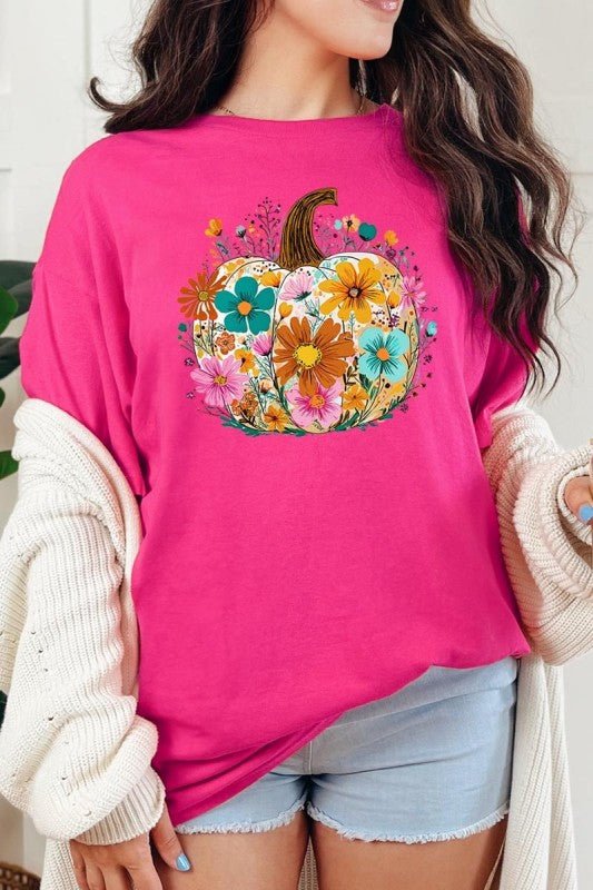 Floral Pumpkin Graphic Heavy Cotton Tee - Blu Lotus Boutique