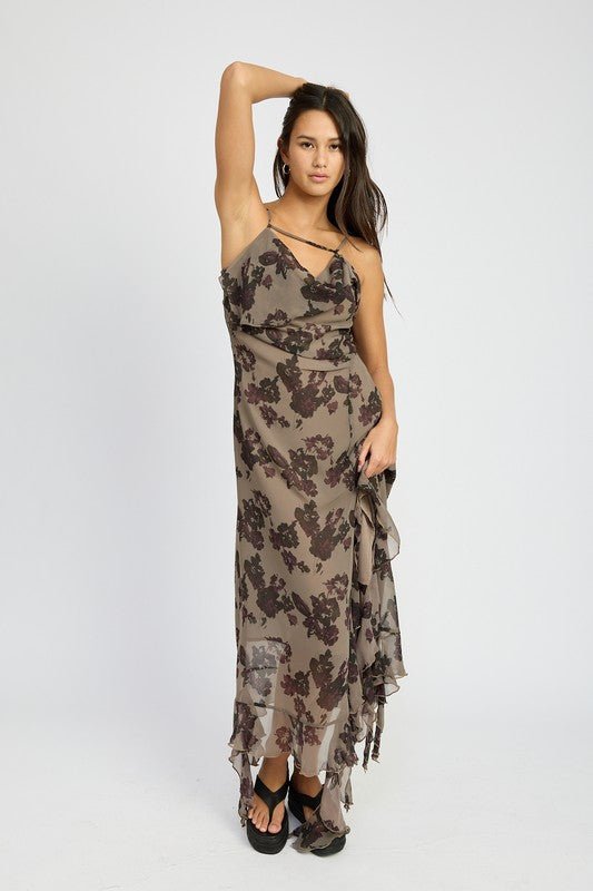 FLORAL RUFFLE MAXI DRESS - Blu Lotus Boutique