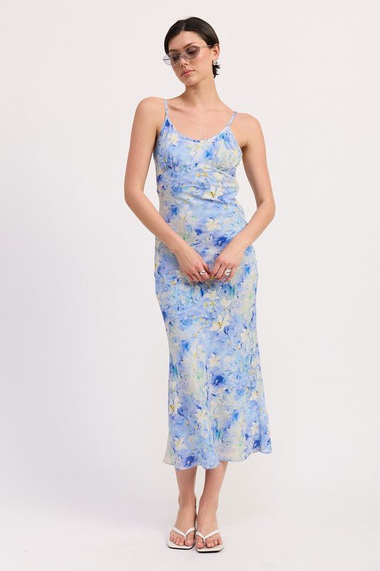 FLORAL SATIN SLIP MIDI DRESS - Blu Lotus Boutique
