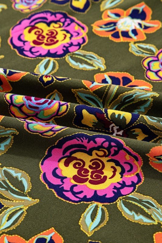 Floral Split Neck Bubble Sleeve Shift Mini Dress - Blu Lotus Boutique