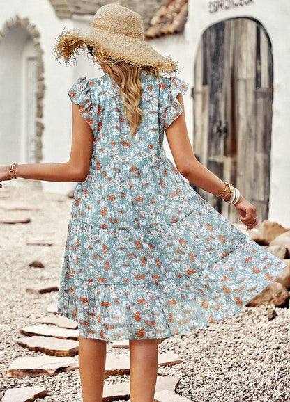 Floral v neck ruffle sleeve dress - Blu Lotus Boutique