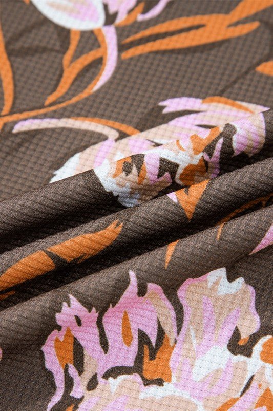 Floral Waffle Textured Long Sleeve Top - Blu Lotus Boutique