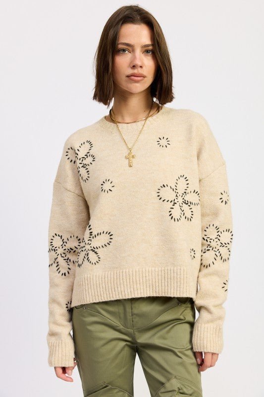 FLORAL WHIPSTITCH SWEATER - Blu Lotus Boutique