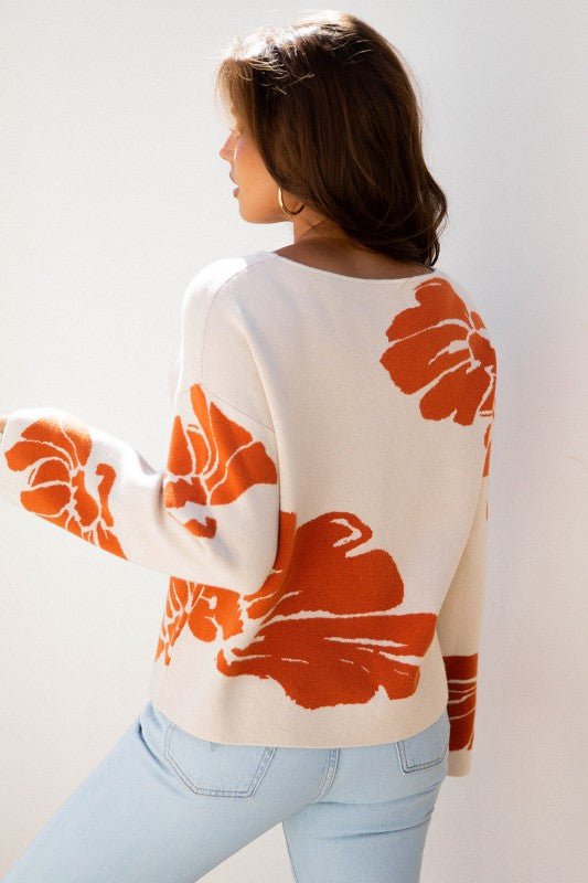 Floral Wide Sleeve Sweater - Blu Lotus Boutique