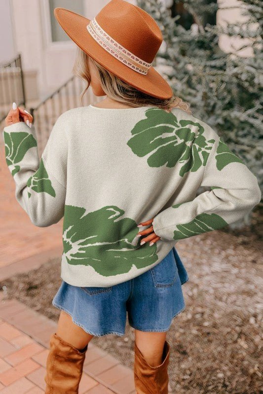 Floral Wide Sleeve Sweater - Blu Lotus Boutique
