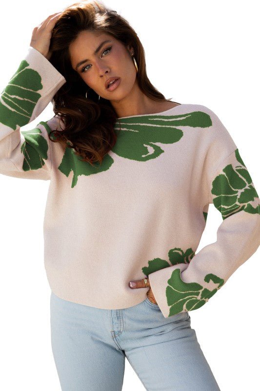 Floral Wide Sleeve Sweater - Blu Lotus Boutique