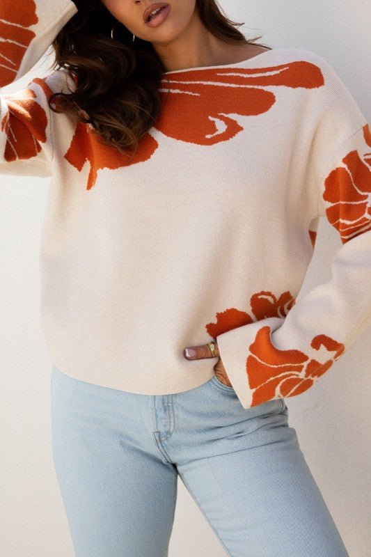 Floral Wide Sleeve Sweater - Blu Lotus Boutique