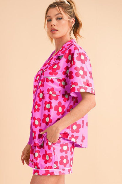 Flower Short Sleeve Shirt Pajamas Set - Blu Lotus Boutique