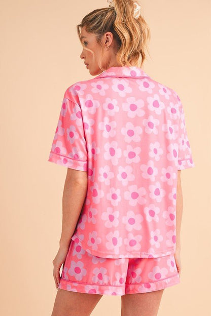 Flower Short Sleeve Shirt Pajamas Set - Blu Lotus Boutique