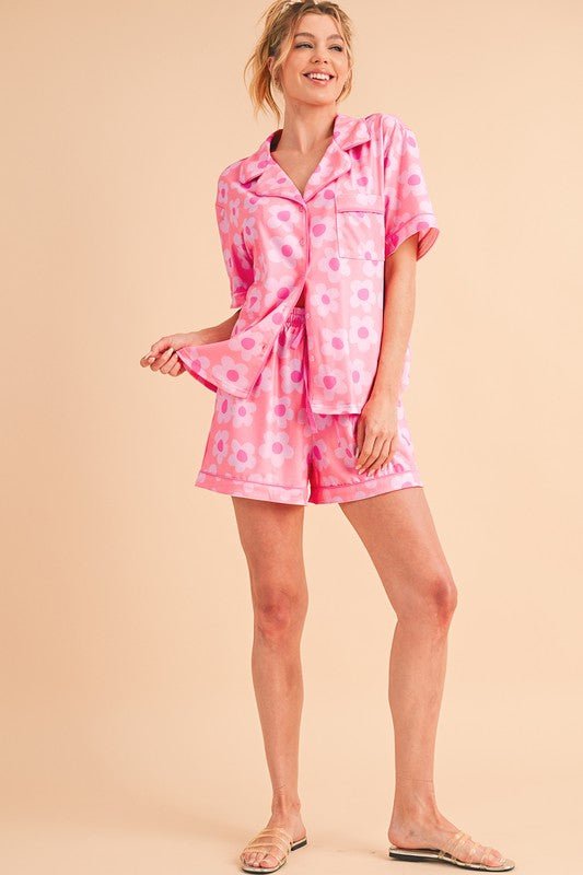 Flower Short Sleeve Shirt Pajamas Set - Blu Lotus Boutique