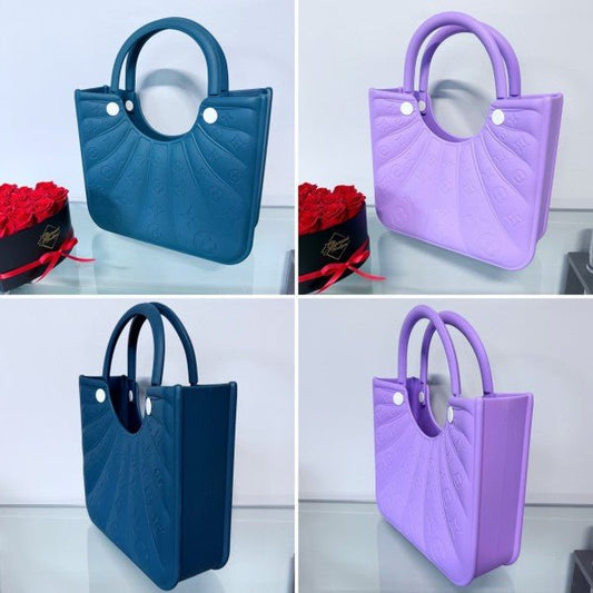 Flowers Design Jelly Tote Bag Lavender or Teal - Blu Lotus Boutique