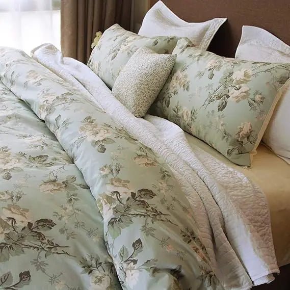 French Country Garden Floral Duvet Cover Set with Asian Tapestry Pattern - Blu Lotus Boutique