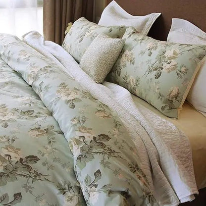 French Country Garden Floral Duvet Cover Set with Asian Tapestry Pattern - Blu Lotus Boutique
