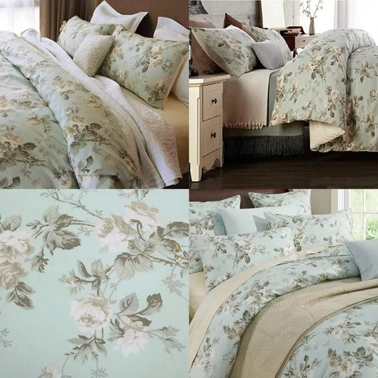French Country Garden Floral Duvet Cover Set with Asian Tapestry Pattern - Blu Lotus Boutique
