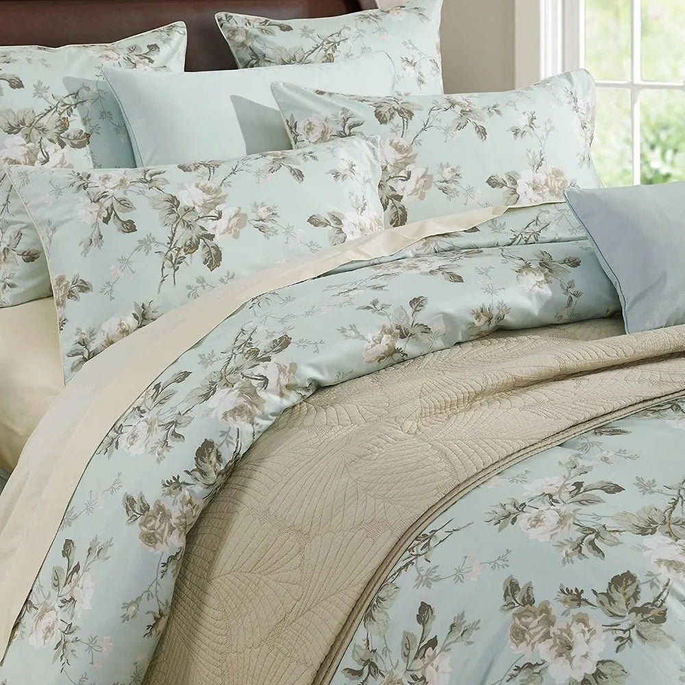 French Country Garden Floral Duvet Cover Set with Asian Tapestry Pattern - Blu Lotus Boutique