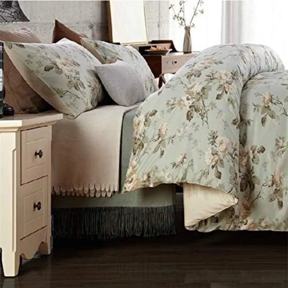 French Country Garden Floral Duvet Cover Set with Asian Tapestry Pattern - Blu Lotus Boutique