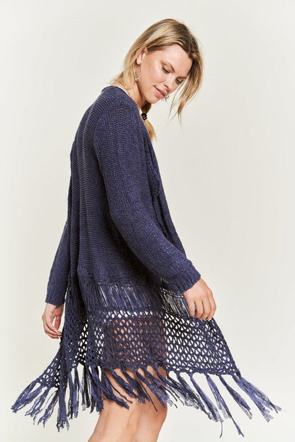 FRINGE KNIT CARDIGAN PLUS KRT1001 - Blu Lotus Boutique