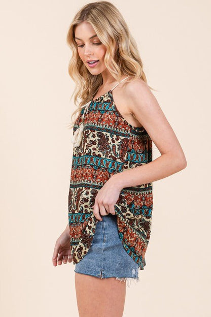 Front Tassel Tie Sleeveless Woven Top - Blu Lotus Boutique