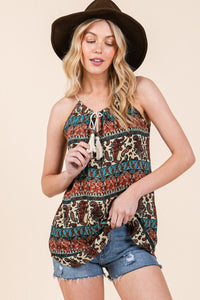 Front Tassel Tie Sleeveless Woven Top - Blu Lotus Boutique