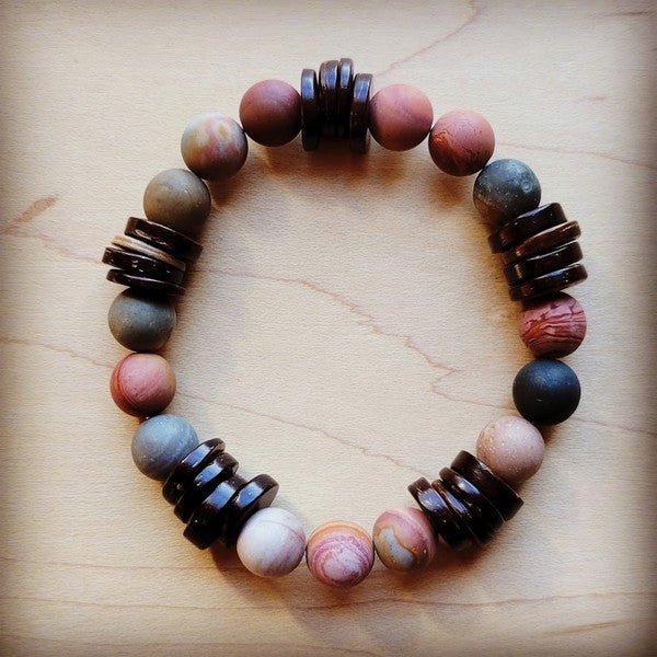 Frosted PIcasso Jasper and Wood Stretch Bracelet - Blu Lotus Boutique