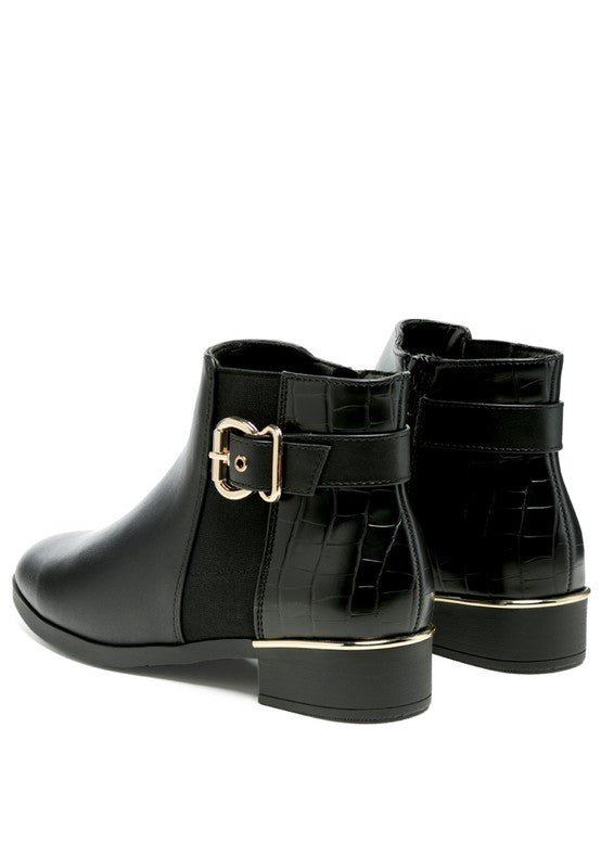 FROTHY BUCKLED ANKLE BOOT WITH CROC DETAIL - Blu Lotus Boutique
