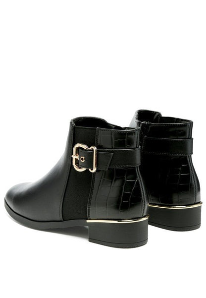 FROTHY BUCKLED ANKLE BOOT WITH CROC DETAIL - Blu Lotus Boutique