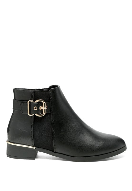 FROTHY BUCKLED ANKLE BOOT WITH CROC DETAIL - Blu Lotus Boutique