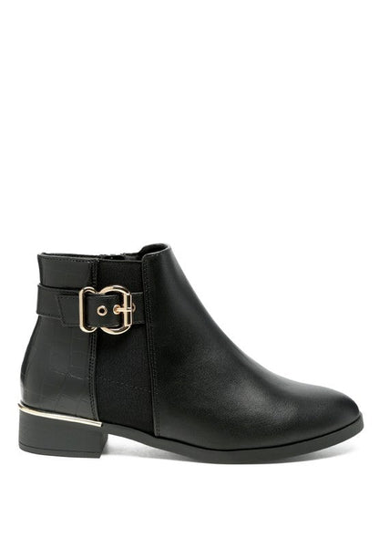 FROTHY BUCKLED ANKLE BOOT WITH CROC DETAIL - Blu Lotus Boutique